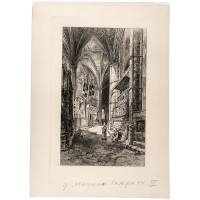 У могилы Генриха III. Офорт, Франция, конец 19 века