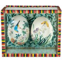 Пара пасхальных яиц в прозрачной шкатулке. Натуральное куриное яйцо, ручная роспись. Китай, вторая половина ХХ века