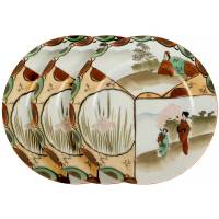 Набор десертных тарелок "Гейши и ирисы", 3 шт. Фарфор, ручная роспись. Япония, середина 20 века