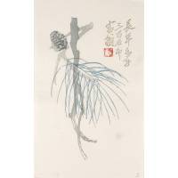 Ци Бай Ши. Ветка сосны. Ксилография, акварель. Китай, середина XX века