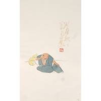 Ци Бай Ши. Раздумье. Ксилография, акварель. Китай, середина XX века