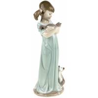 Статуэтка винтажная "Девочка с котенком". Фарфор. Высота 21 см. Lladro, Испания, 1990 год (реставрация)