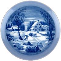 Декоративная тарелка "Усадьба зимой". Фарфор. Япония, вторая половина ХХ века