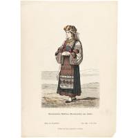 Нарядный костюм девушки из Истрии. Раскрашенная гравюра. Германия, середина 19 века
