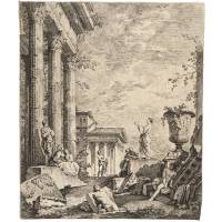 На руинах Рима. Офорт. Италия, 18 век