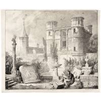 Живописные руины. Литография. Италия, около 1860 года