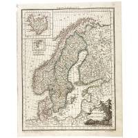 Карта Дании, Швеции и Норвегии. Гравюра. Франция, 1812 год