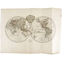 Карта мира в двух полушариях. Гравюра. Франция, 1812 год