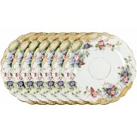 Комплект десертных тарелок "Чай в саду", 7 шт. Английский фарфор. Великобритания, конец 19 века