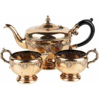 Чайный набор из 3-х предметов: чайник, сахарница и сливочник. Металл, меднение. Viking, Канада, первая половина 20 века