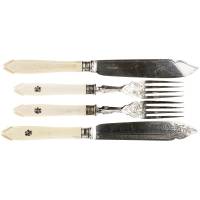 Набор для сервировки рыбы на 2 персоны: ножи и вилки. Металл, серебрение, William Hutton, Англия, первая половина 20 века
