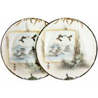 Комплект десертных тарелок "Три птицы", 2 шт. Фарфор. Япония, середина 20 века