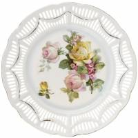 Декоративная тарелка "Розы". Ажурный фарфор, Англия, первая половина 20 века