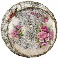 Десертная тарелка и блюдце "Роскошные розы". Фарфор. Balboa, Италия, вторая половина 20 века (с повреждением)