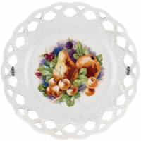 Декоративная тарелка "Груши и вишни". Ажурный фарфор, Германия?, первая половина 20 века