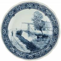 Декоративная тарелка "Лодка у моста", Фаянс, Delft, Голландия, вторая половина 20 века