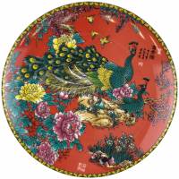 Тарелка декоративная "Павлин" красная, Фарфор, Китай