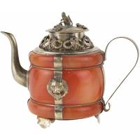 Декоративный тибетский чайник, оникс, металл, Китай, вторая половина 20 века (с нюансом)