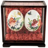 Пара пасхальных яиц в прозрачной шкатулке, Натуральное куриное яйцо, ручная роспись, Китай, середина ХХ века