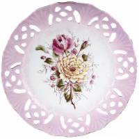 Декоративная тарелка "Розы", прорезной фарфор, Англия, винтаж, середина 20 века