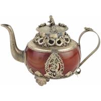 Декоративный тибетский чайник, оникс, металл, Китай, вторая половина 20 века