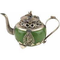 Декоративный тибетский чайник, нефрит, металл, Китай, вторая половина 20 века