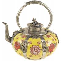 Декоративный тибетский чайник, фарфор, желтый, Китай, вторая половина 20 века