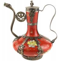 Декоративный тибетский чайник, фарфор, красный, Китай, вторая половина 20 века