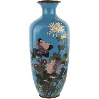Ваза для цветов антикварная "Японский сад". Металл, эмаль клуазоне, ручная работа. Высота 30 см. Япония, винтаж, начало ХХ века