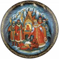 Декоративная тарелка "Сказка о Царе Салтане", Фарфор, Палех, Россия, начало 21 века