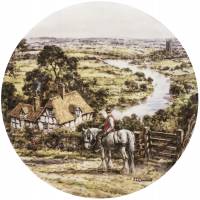 Джон Чапман "Река, поле и тропинки", декоративная тарелка. Фарфор, деколь. Royal Doulton, Великобритания, 1980-е гг (с реставрацией)