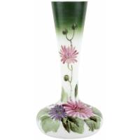 Антикварная ваза для цветов "Астры". Высота 21,5 см. Опаловое урановое стекло, ручная роспись. Великобритания, конец 19 века