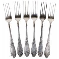 Набор больших столовых вилок, 6 шт, мельхиор, Вольнянский завод им. Шевченко ЗiШ, СССР, 1960  гг.