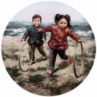 Декоративная тарелка "Катящийся обруч", фарфор, Тайвань, 1987 год