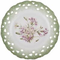 Декоративная тарелка настенная "Гвоздики", прорезной фарфор, Великобритания, винтаж, середина 20 века