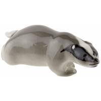 Статуэтка фарфоровая "Крадущийся барсук", винтаж, Высота 4 см, ЛФЗ, СССР, вторая половина 20 века