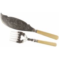 Набор для сервировки рыбы: нож и вилка. Металл, пластик, серебрение. Великобритания, первая половина 20 века