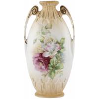 Ваза антикварная с двумя ручками "Красная и белая розы". Фарфор. Высота 26 см. Victoria, Австрия, 1910-е гг. (нюанс)