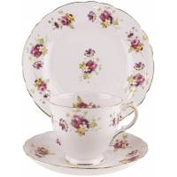 Чайное трио "Летний букет". Фарфор. Tuscan, Великобритания, винтаж, середина 20 века