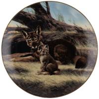 Декоративная тарелка настенная "Красный волк", фарфор, винтаж, WS George, США, 1991 год