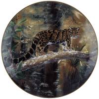 Декоративная тарелка настенная "Дымчатый (облачный) леопард", фарфор, винтаж, WS George, США, 1991 год