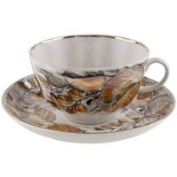 Чайная пара "Золотая осень", Фарфор, винтаж, ЛФЗ, СССР, 1970-1986 гг.