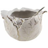 Сахарница "Капустные листья", фарфор, винтаж, Россия, начало 21 века