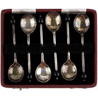Набор кофейных ложек "Кофейные зерна", 6 шт. Серебрение, Yeoman Plate. Великобритания, середина 20 века