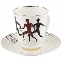 Чайная пара "Олимпиада 80. Эстафета". Фарфор, винтаж, ЛФЗ, СССР, вторая половина 20 века