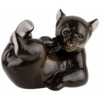 Статуэтка фарфоровая "Медвежонок лежащий" (резвящийся медвежонок), винтаж, Высота 9 см, ЛФЗ, СССР, вторая половина 20 века