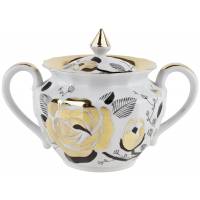 Сахарница с крышкой "Золотая роза", фарфор, винтаж, Вербилки, СССР, 1965 - 1991 гг. 