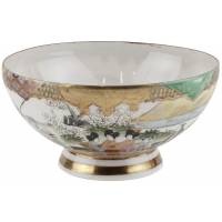 Конфетница антикварная "Три гейши на прогулке". Фарфор, ручная роспись. Япония, середина 20 века (трещина)