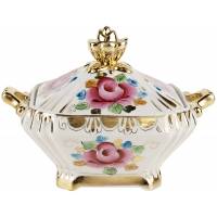 Сахарница "Розы", форма тюльпан, фарфор, ручная роспись, Гжель, Россия, конец 20 века