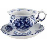 Чайная пара "Букет", фарфор, винтаж, Гжель, Россия, начало 21 века